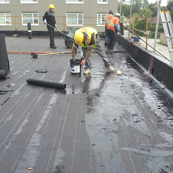 Asphalt reinforced roofing membrane installation